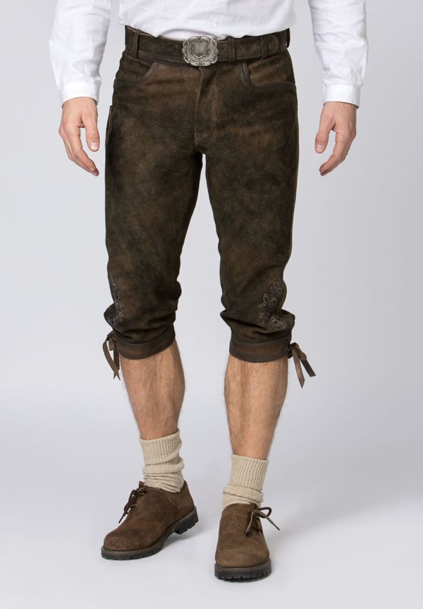 Lederhose 3/4 Reißverschluß und Gürtel 52