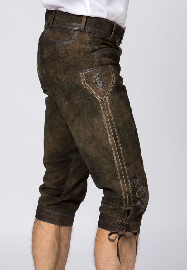 Lederhose 3/4 Reißverschluß und Gürtel 52