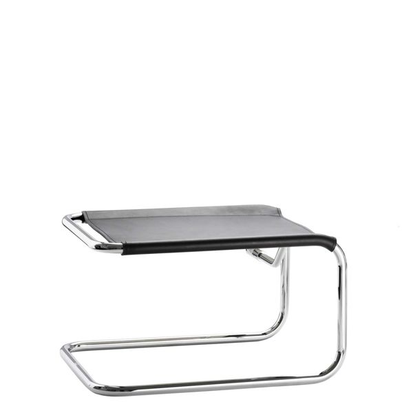 Thonet S 35 L + S 35 LH Sessel incl. Hocker, Stahlrohr verchromt, Kernleder schwarz, Ausstellungsstück