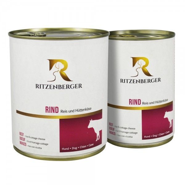 Ritzenberger Dose Rind mit Reis & Hüttenkäse 800g - Hundefutter Menü