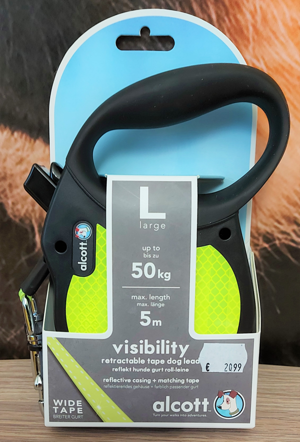 Alcott Visibility Automatik-Rollleine L neongelb-schwarz mit Reflektor für Hunde bis 50kg