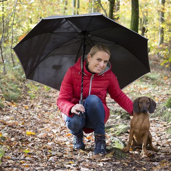 Regenschirm - hochwertig für Hundeliebhaber/innen - Keep Calm - mit abnehmbaren Kotbeutelhalter
