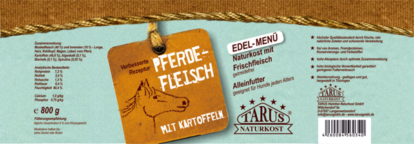 Tarus Naturkost Hund - Edel Menü Dose: Pferdefleisch mit Kartoffeln 800g
