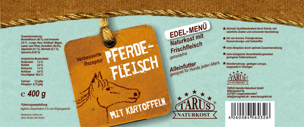 Tarus Naturkost Hund - Edel Menü Dose: Pferdefleisch mit Kartoffeln 400g
