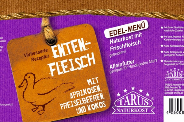 Tarus Naturkost Hund - Edel Menü Dose: Ente mit Aprikose 400g
