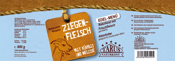 Tarus Naturkost Hund - Edel Menü Dose: Ziegenfleisch mit Kürbis & Melisse 800g
